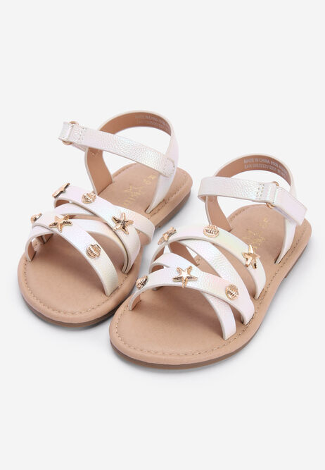 Younger Girls White Metallic Shell Sandals