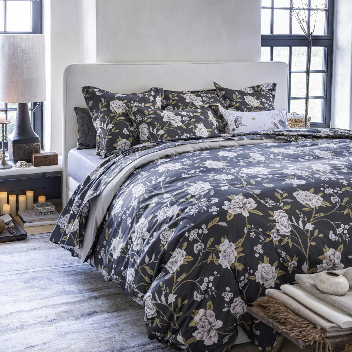 ÉGÉRIE - Housse de couette en satin de coton noir 240x220