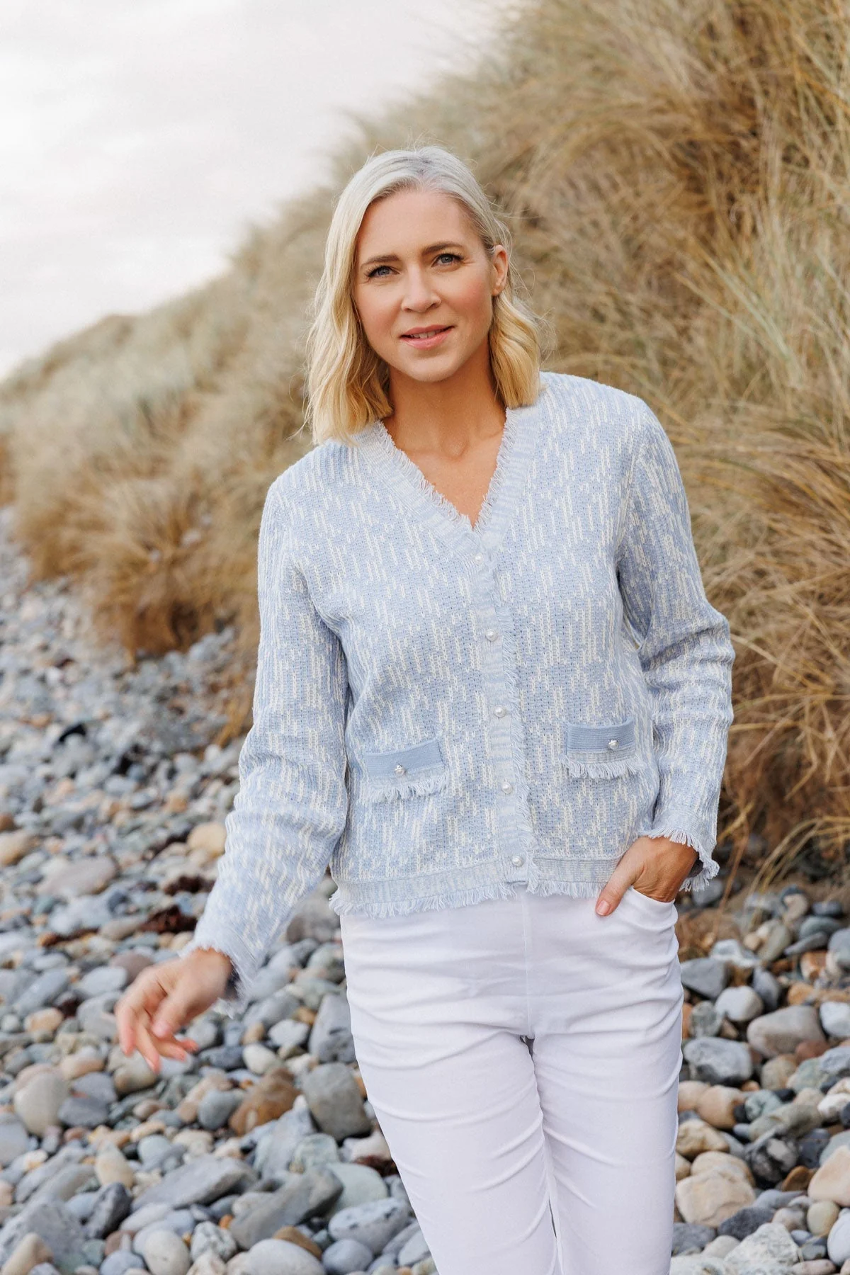 Blue Pearl Button Cardigan