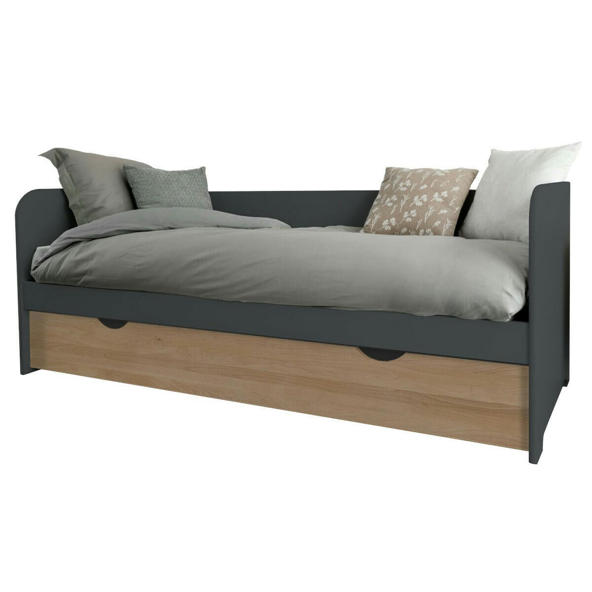 JAVA - Pack lit gigogne avec 2 matelas 80x200 cm bois massif gris et bois