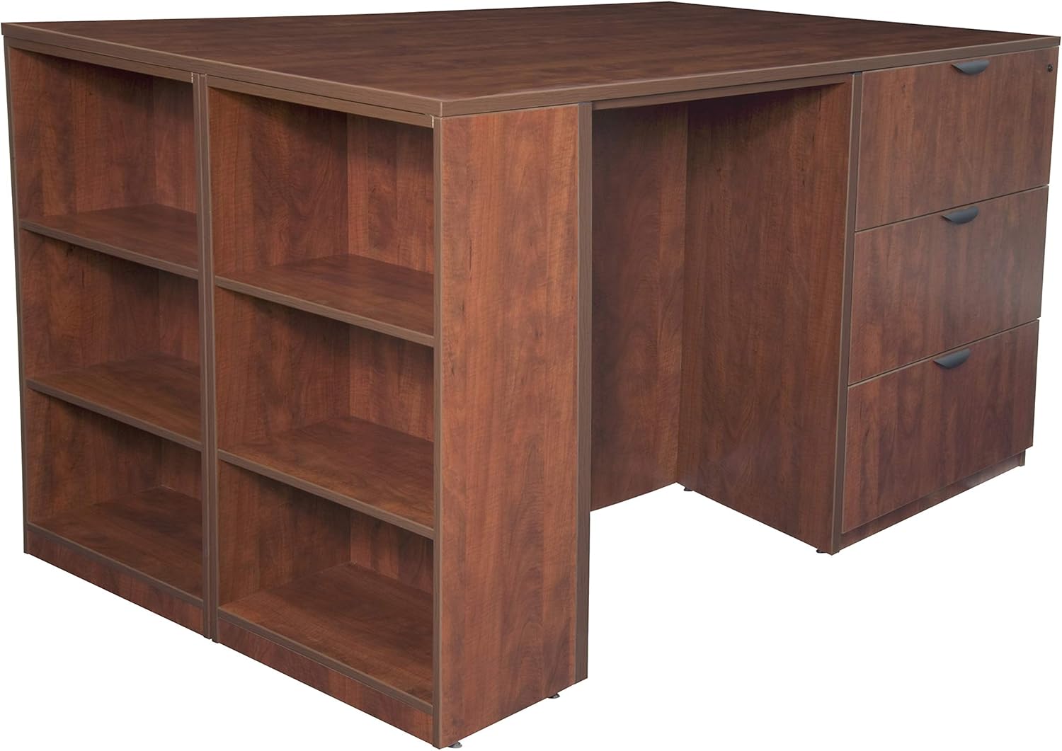 Regency Legacy Stand Up 2 Lateral File/ 2 Desk Quad with Bookcase End- Cherry