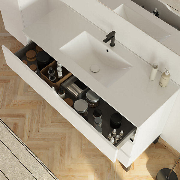 Meuble sous vasque seul, 3 tiroirs, 120cm, simple vasque - blanc mat - MATA