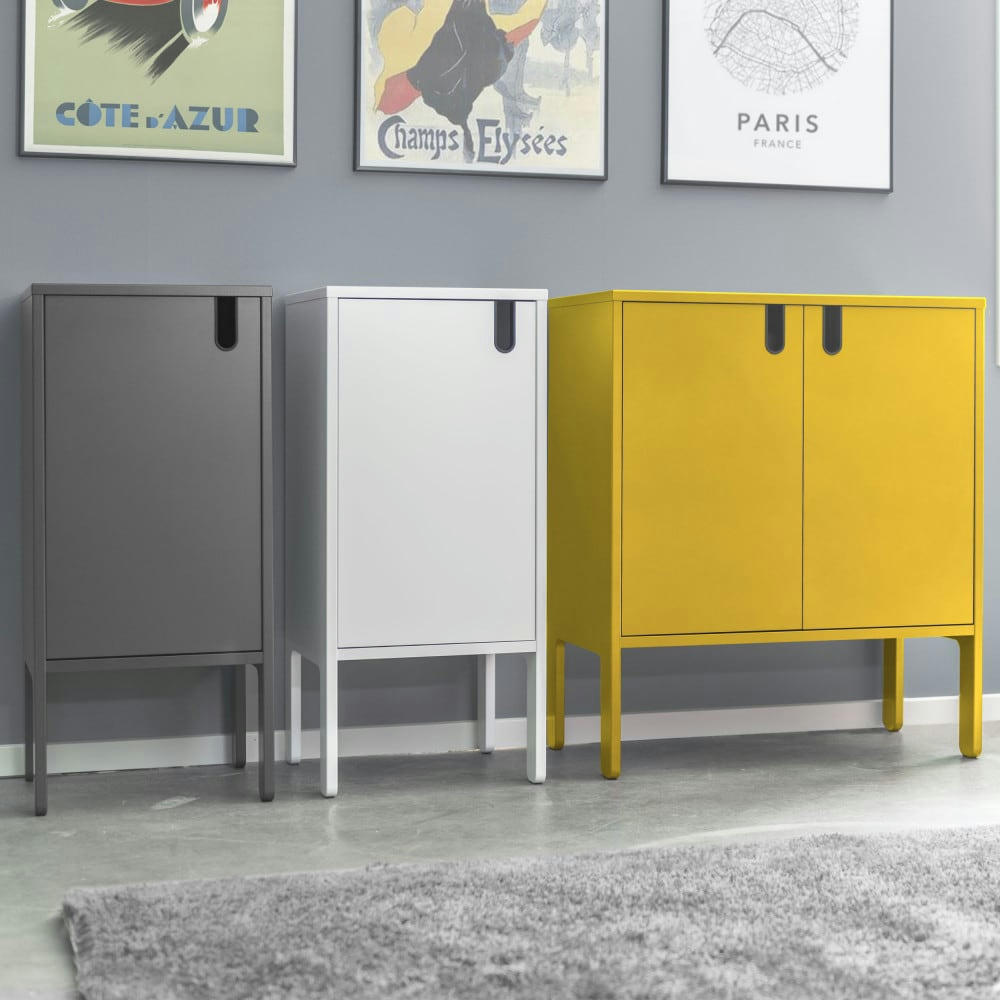 UNO - Petit buffet en bois 2 portes L80cm jaune moutarde