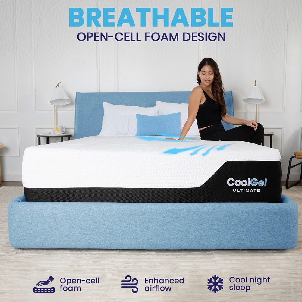 Classic Brands Cool Gel Chill Memory Foam 14-Inch Mattress with 2 BONUS Pillows |CertiPUR-US Certified |Bed-in-a-Box, Queen