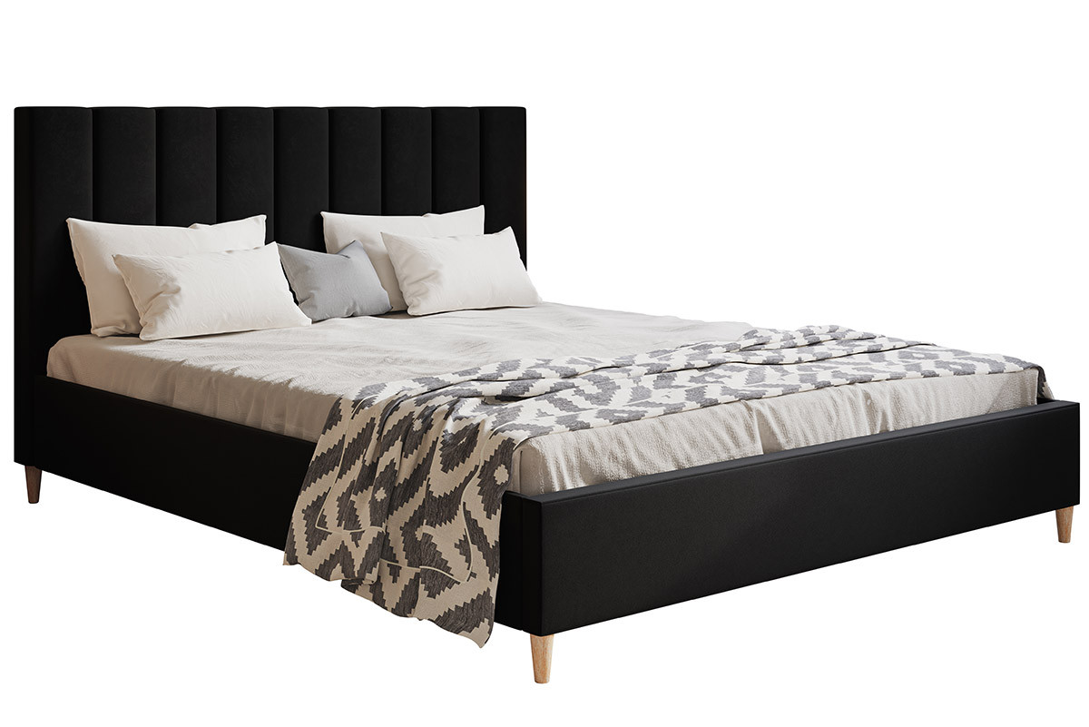 Łóżko tapicerowane 120x200 LUXO 2 na drewnianych nogach- czarne