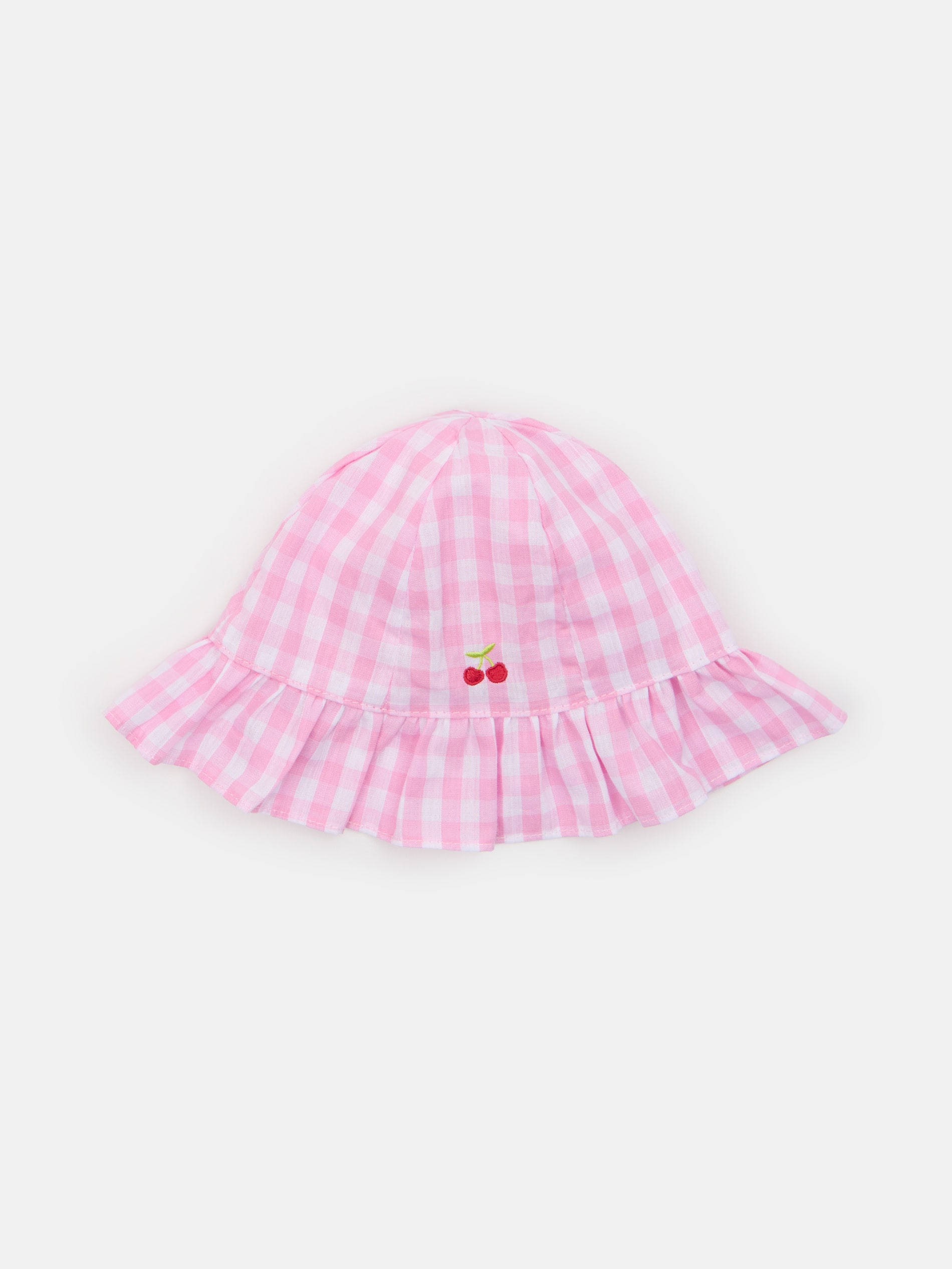Bawełniany bucket hat w kratę z haftem wiśni