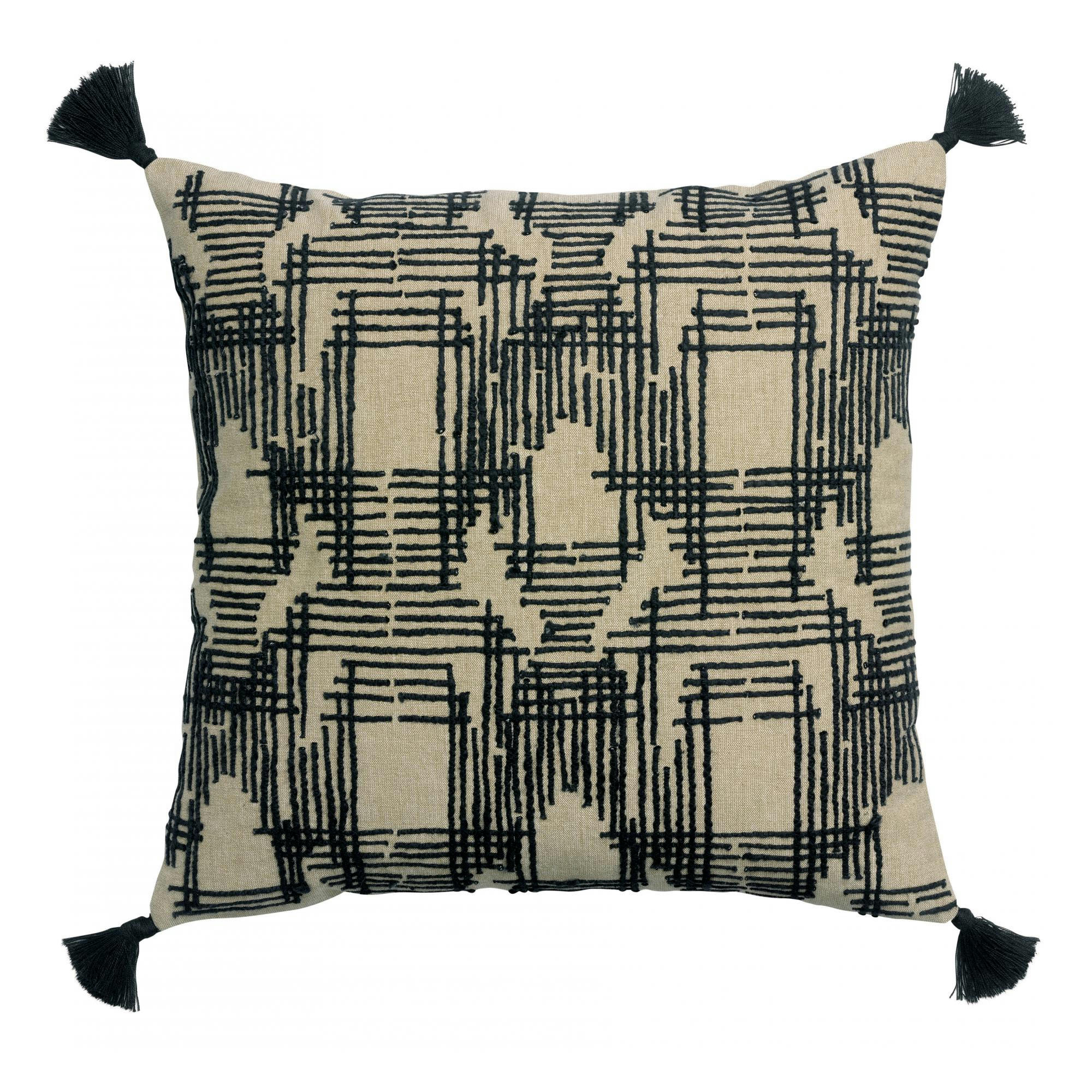 GUSTAV - Coussin brodé  en coton ombre 45 x 45