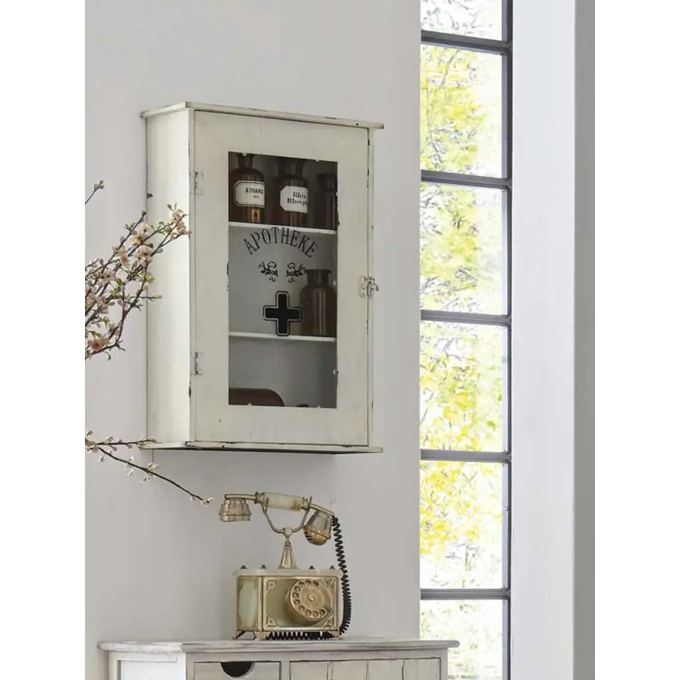 Medicijnkastje - 43 x 17 x 62 cm - Wit / Vintage
