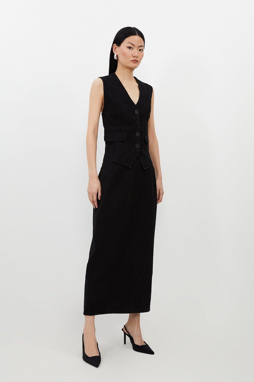 KarenMillen Denim Button Through Waistcoat