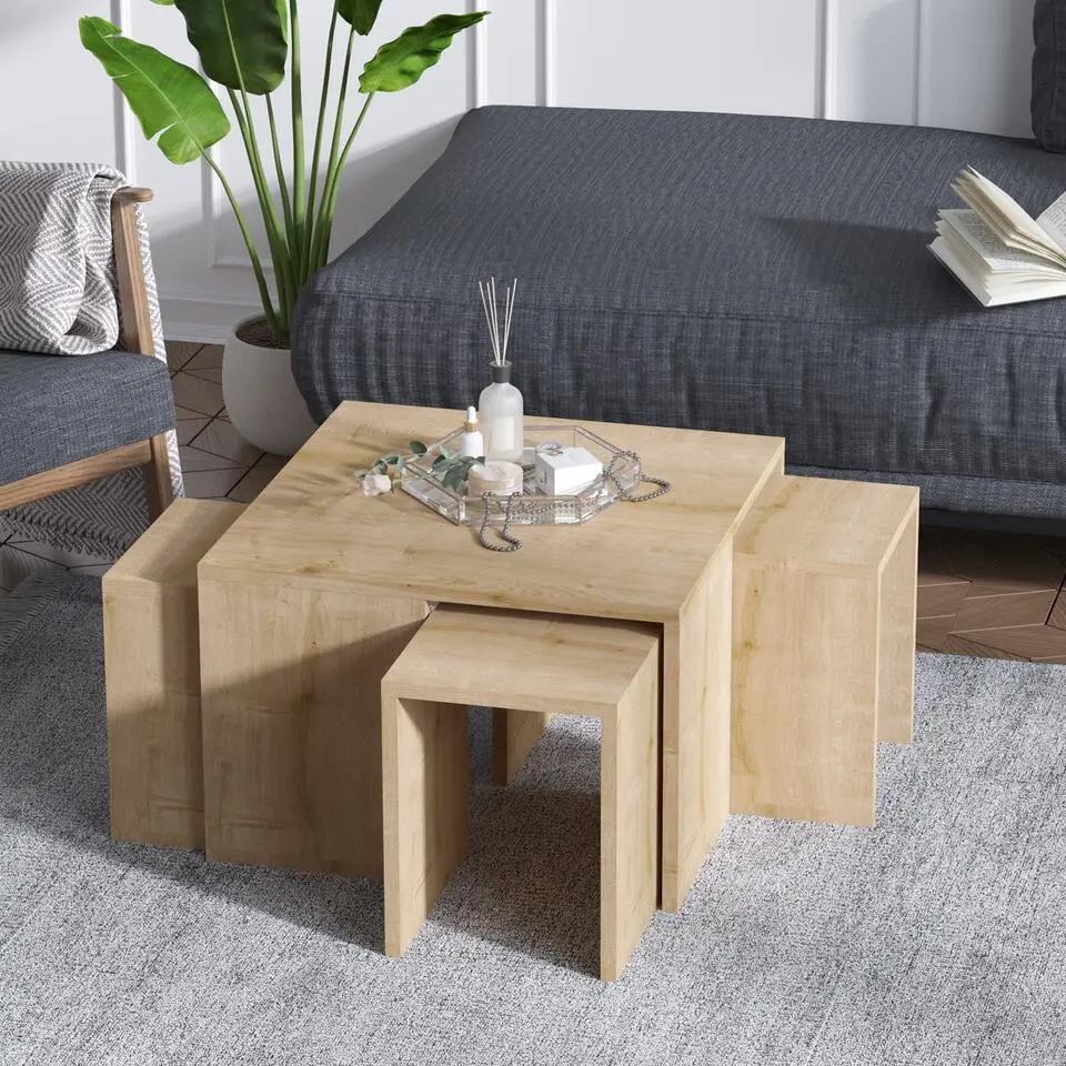 Salontafel Naturel - Set Van 5 - 60x60x37cm - Ortanca