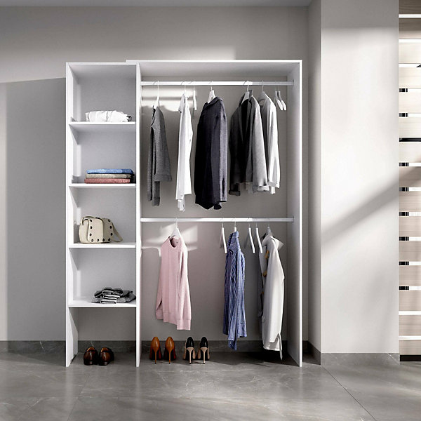 Grande Garde-robe Makalu, Structure pour dressing, Cintre ouvert, 140x40h187 cm, Blanc