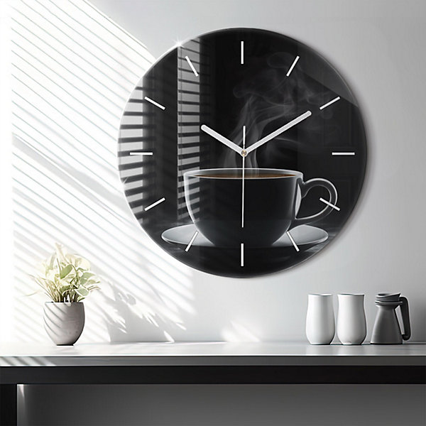 Horloge murale Wallfluent fi60 cm Aiguilles blanches Tasse de café noir 1 pcs