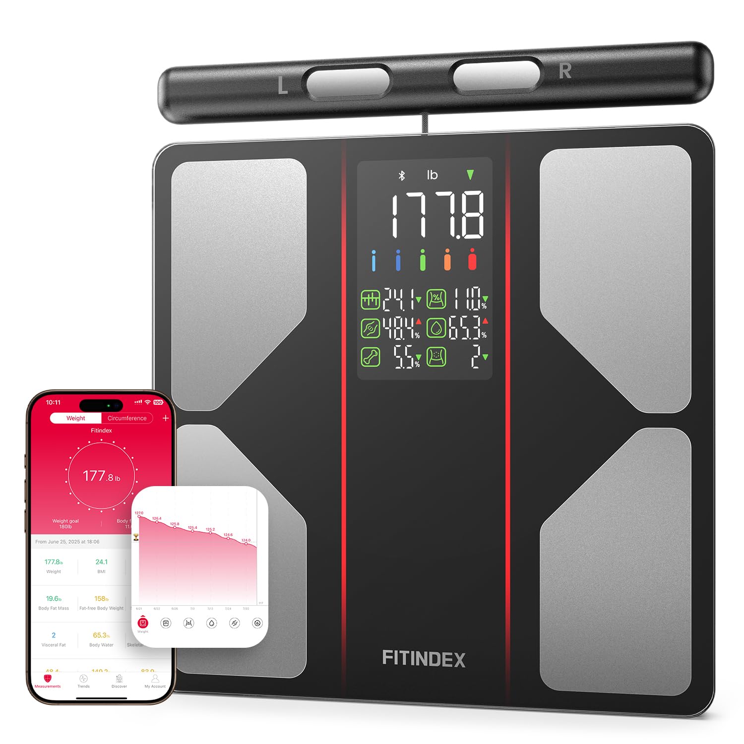 FITINDEX Smart Scale for Body Weight, [2026 Upgraded], Body Composition Analyzer with 8-Electrode Large Platform for Weight, BMI, Fat, Muscle Mass, Segmental Muscle Analysis, High Precision, 400 lbs