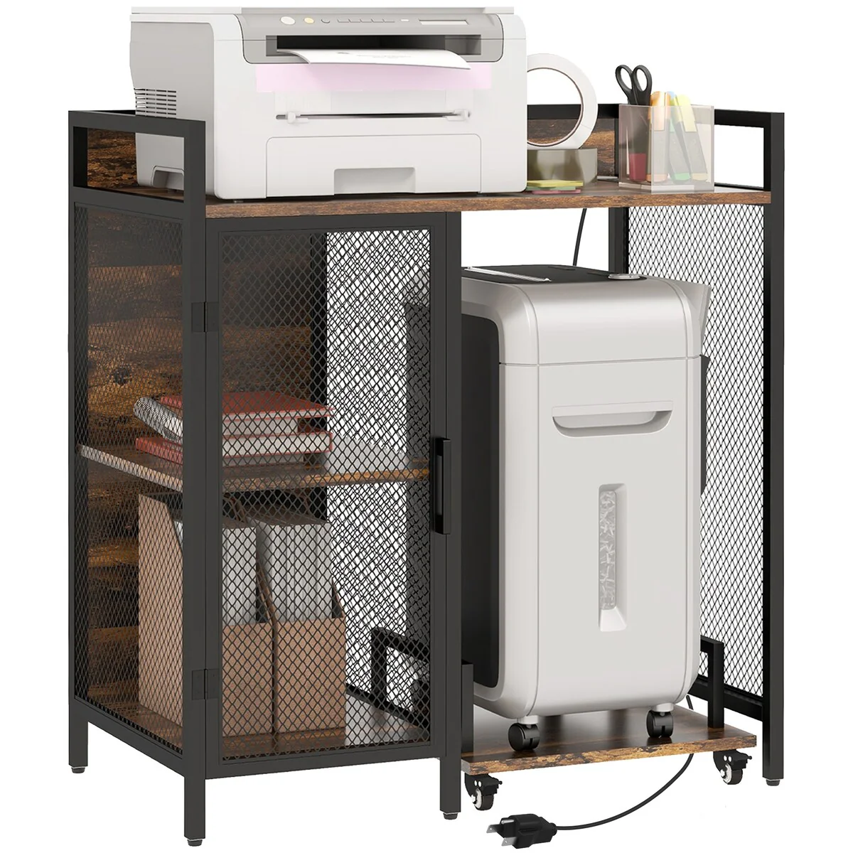 Vinsetto Printer Stand with Socket and USB Charging Ports for Home Office, Industrial Printer Table with Shredder, CPU Stand