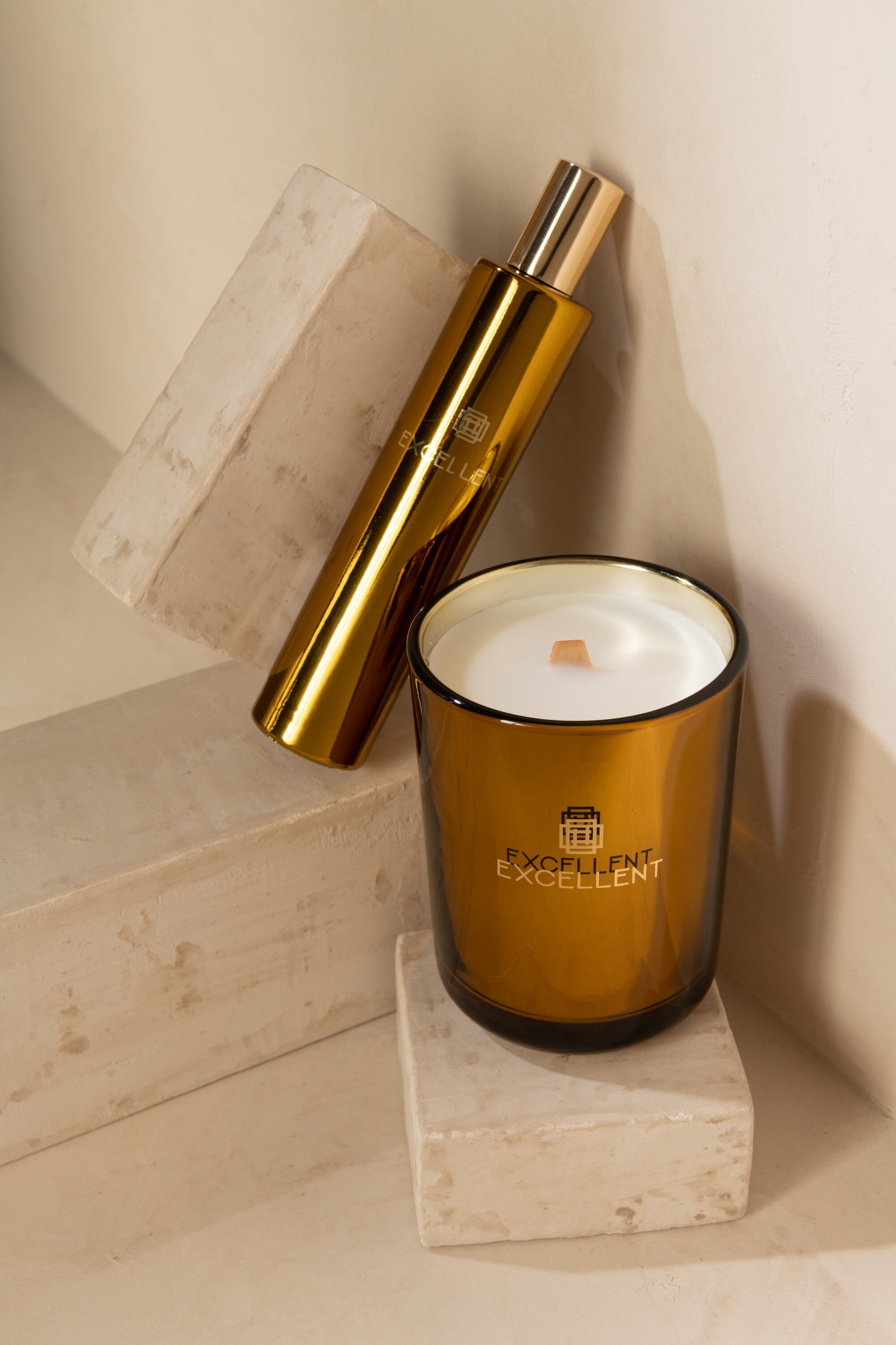J-Line geurkaars Excellent - Golden Honey - glas - oker - small - 50U