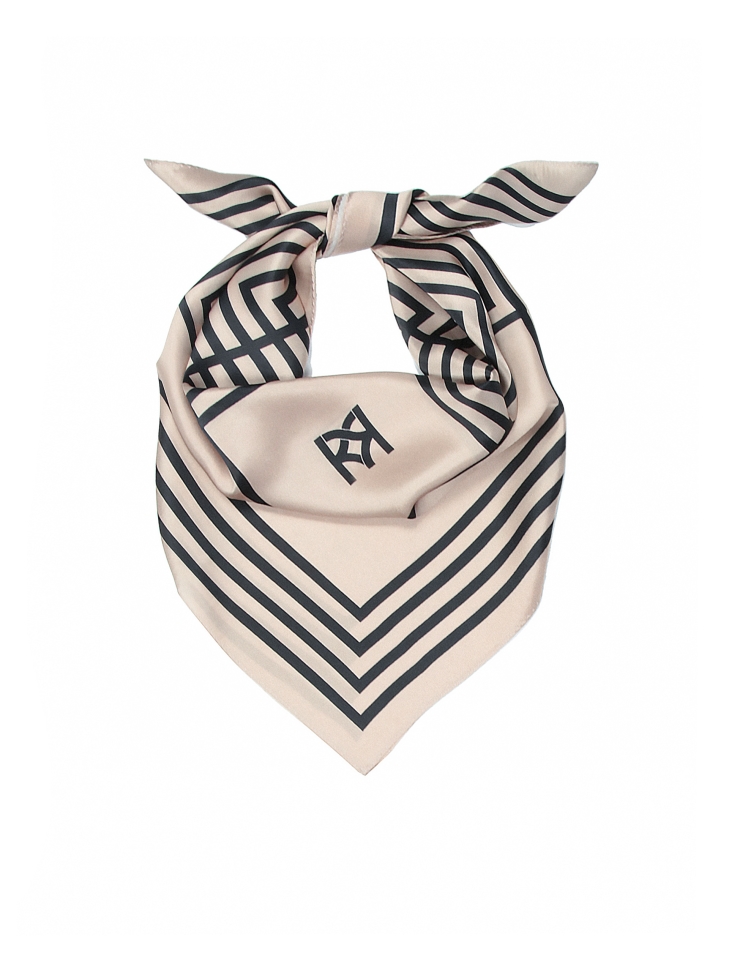 Beige silk scarf with geometric black pattern
