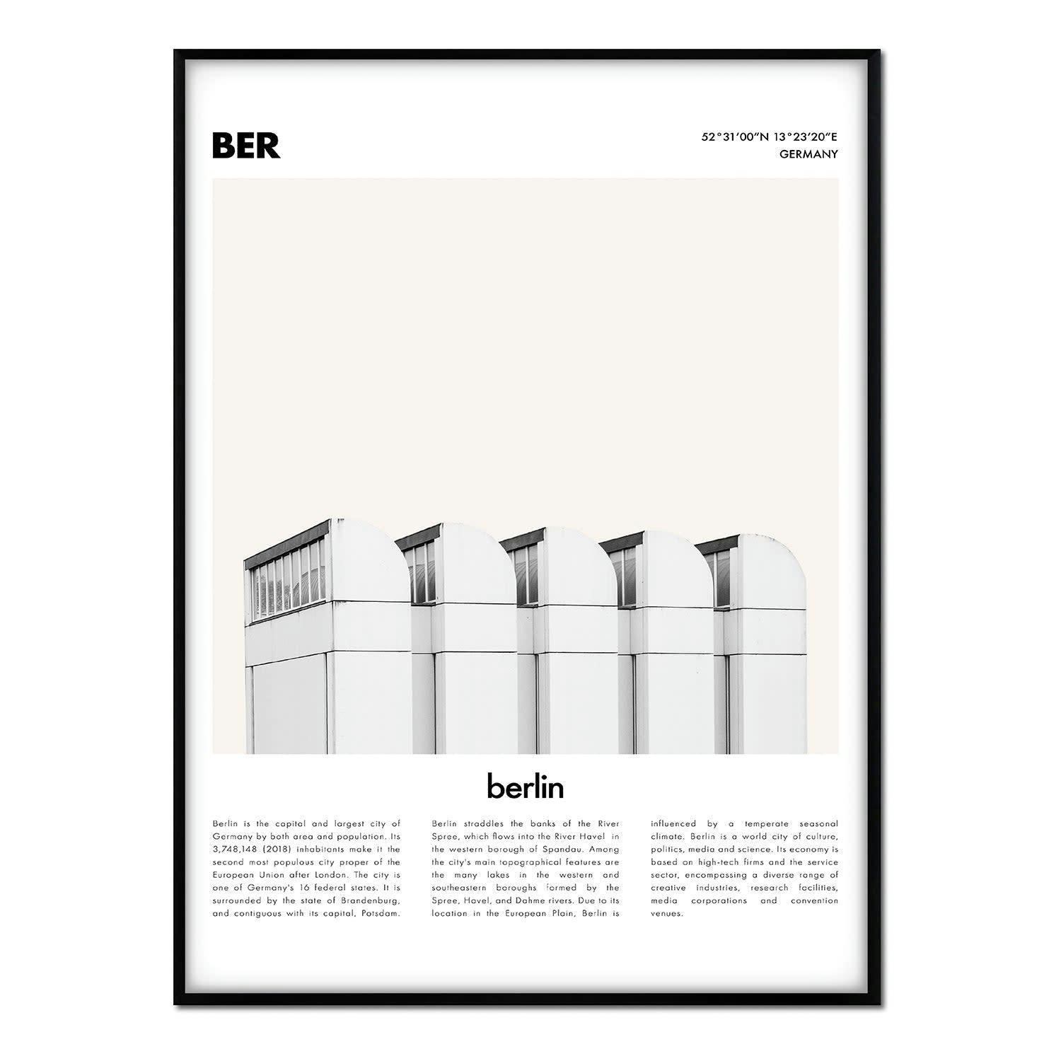 CIUDADES - Affiche avec cadre noir - Description Berlin - 50x70
