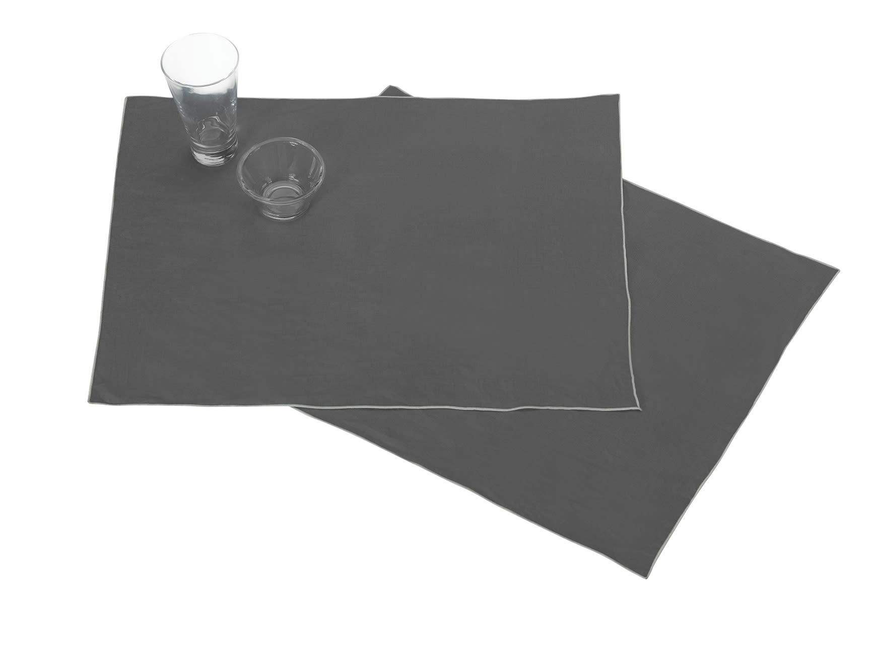 AUTOUR DU LIN - Lot de 2 sets de table en lin lavé 38x48cm Lin-anthracite