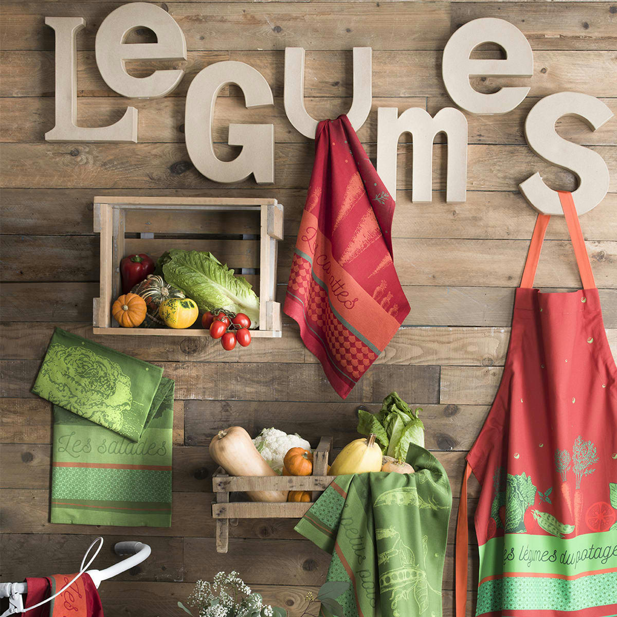 TOMATES DU POTAGER - Torchon en jacquard de coton rouge 50x75