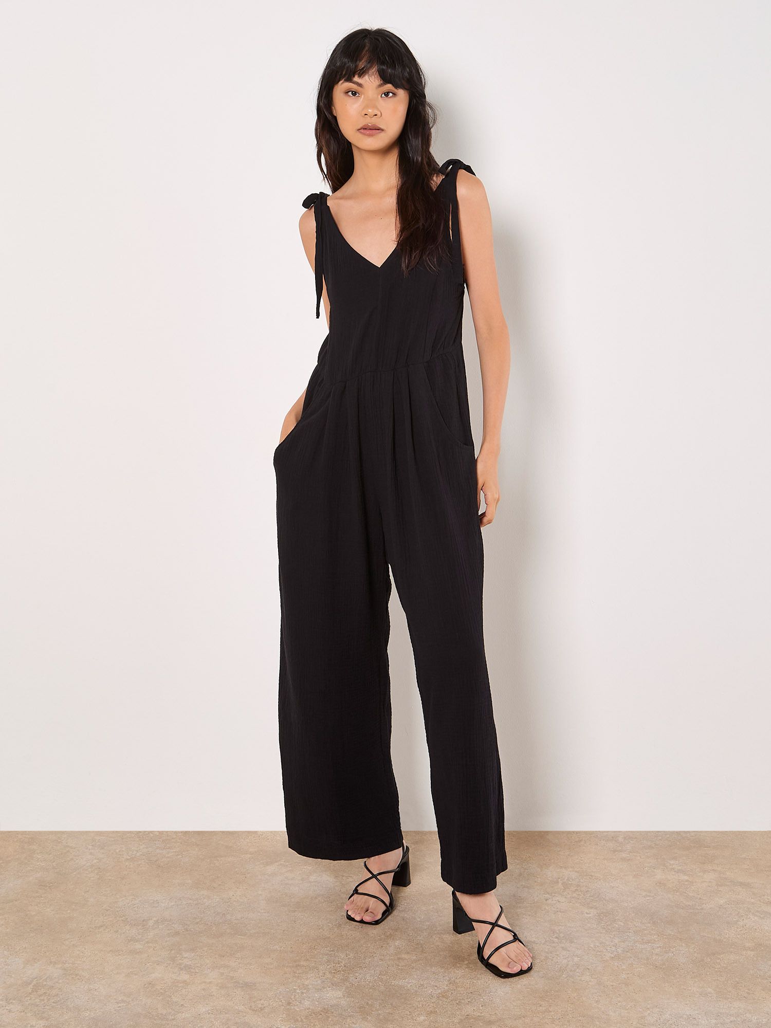 Apricot Textured Cotton Wide Leg Jumpsuit