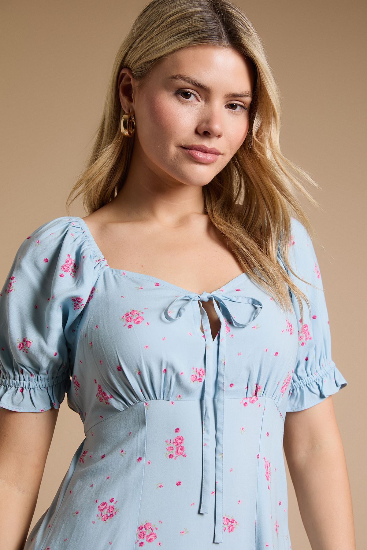 Dorothy Perkins Tie Front Puff Sleeve Midi Dress
