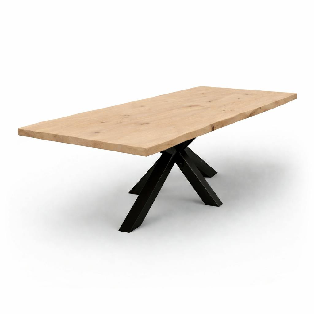 Table extensible chêne blanc bords naturels pied noir 240 cm PALERME
