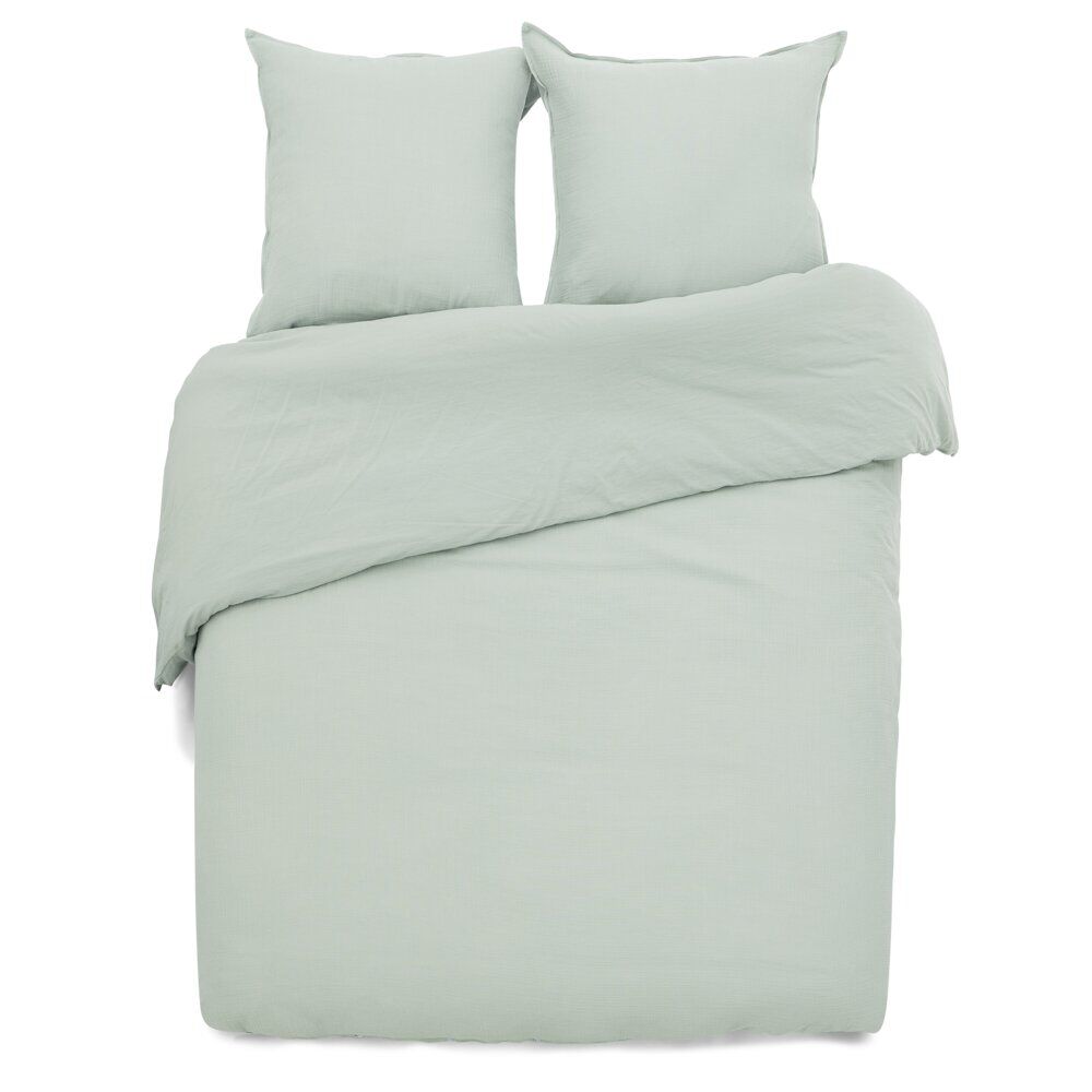 Parure de lit 2 personnes 260x240cm gaze de coton vert céladon