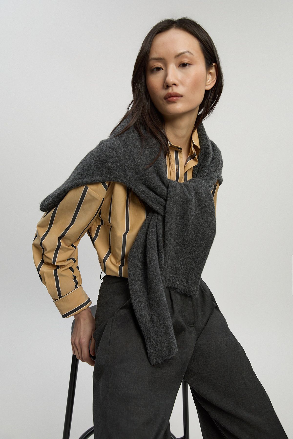KarenMillen Stripe Cotton Oversize Tailored Essential Shirt