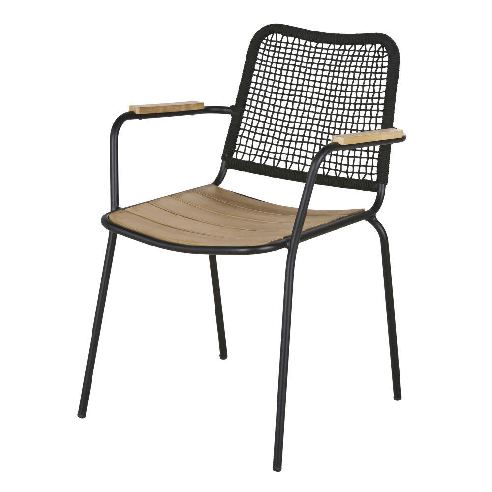 Adna Business - Fauteuils à dîner professionnels en acier noir et bois d'acacia (x2)