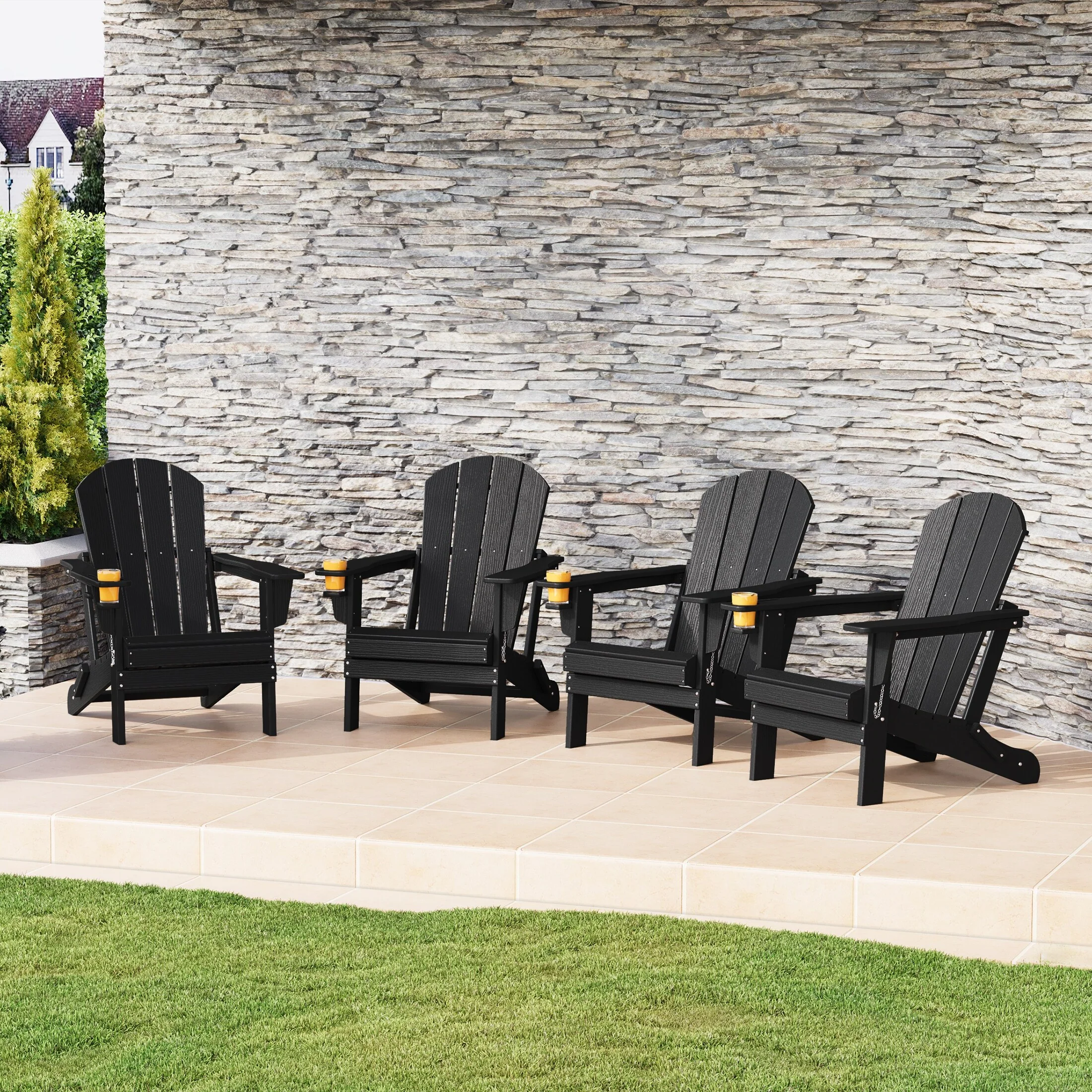 Polytrends Alvaro Outdoor Adirondack Chair with Cup Holder (Set of 4)