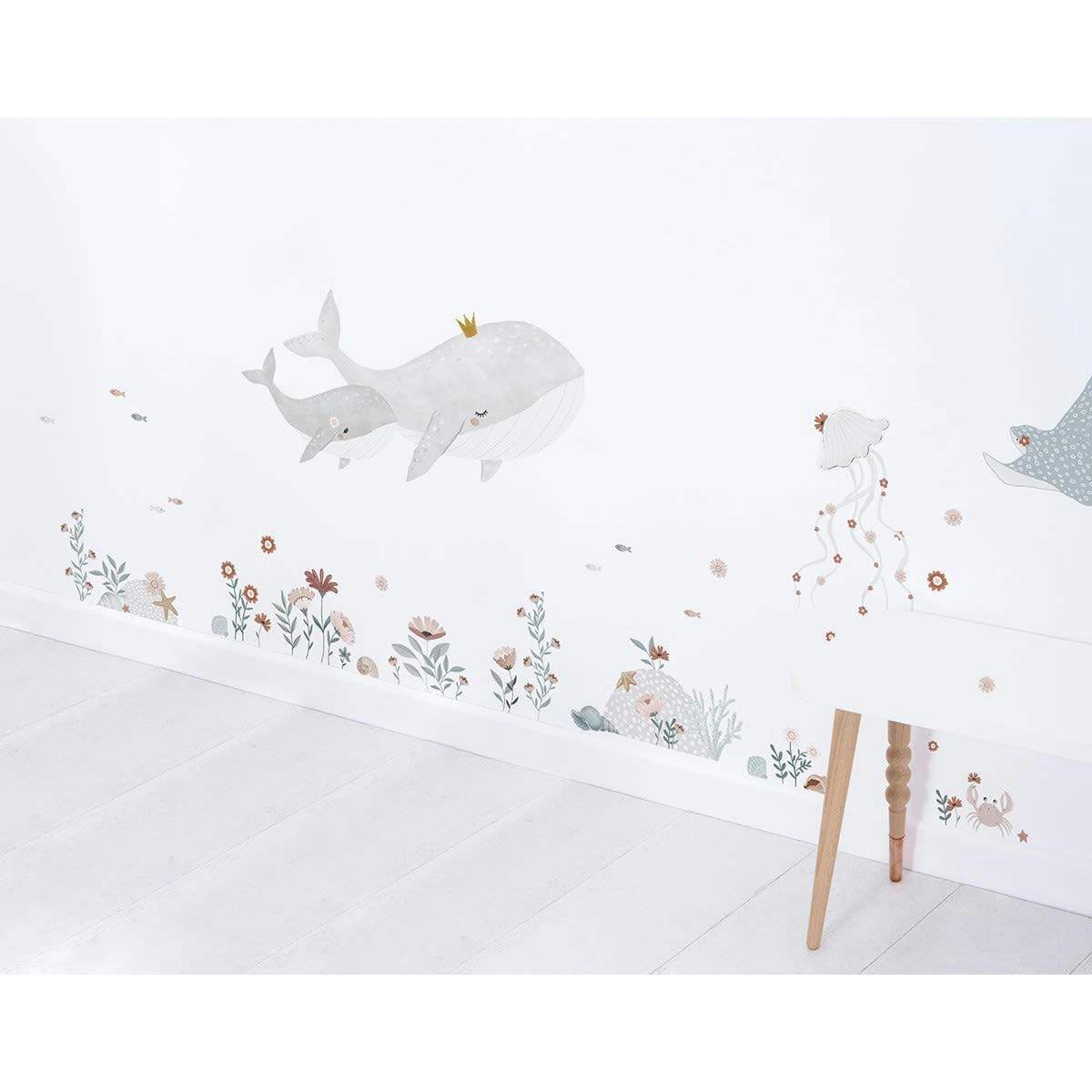 OCEAN FIELD - Stickers animaux marins en Vinyle mat Bleu 64x90 cm