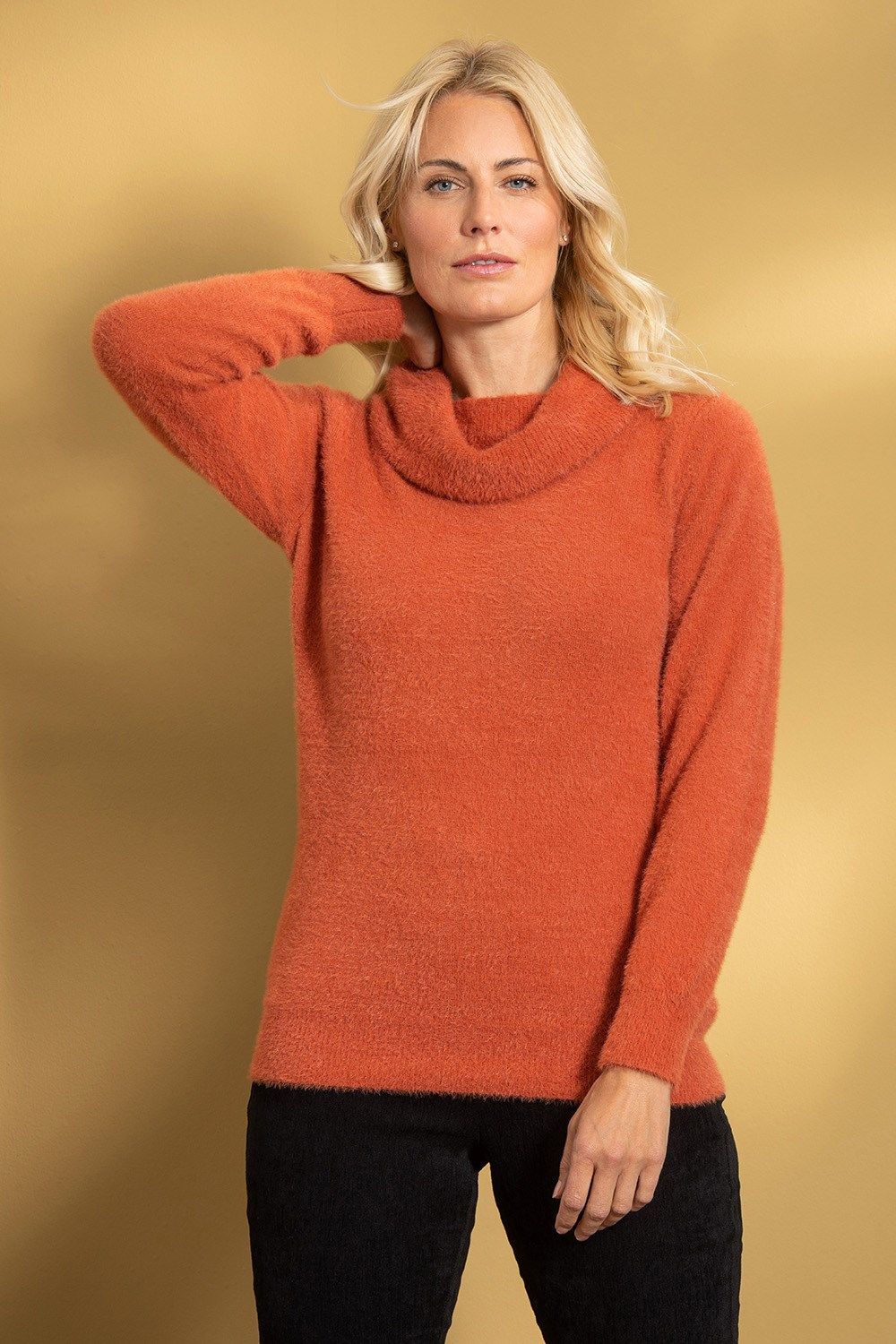 Klass. Cowl Neck Eyelash Knit Top