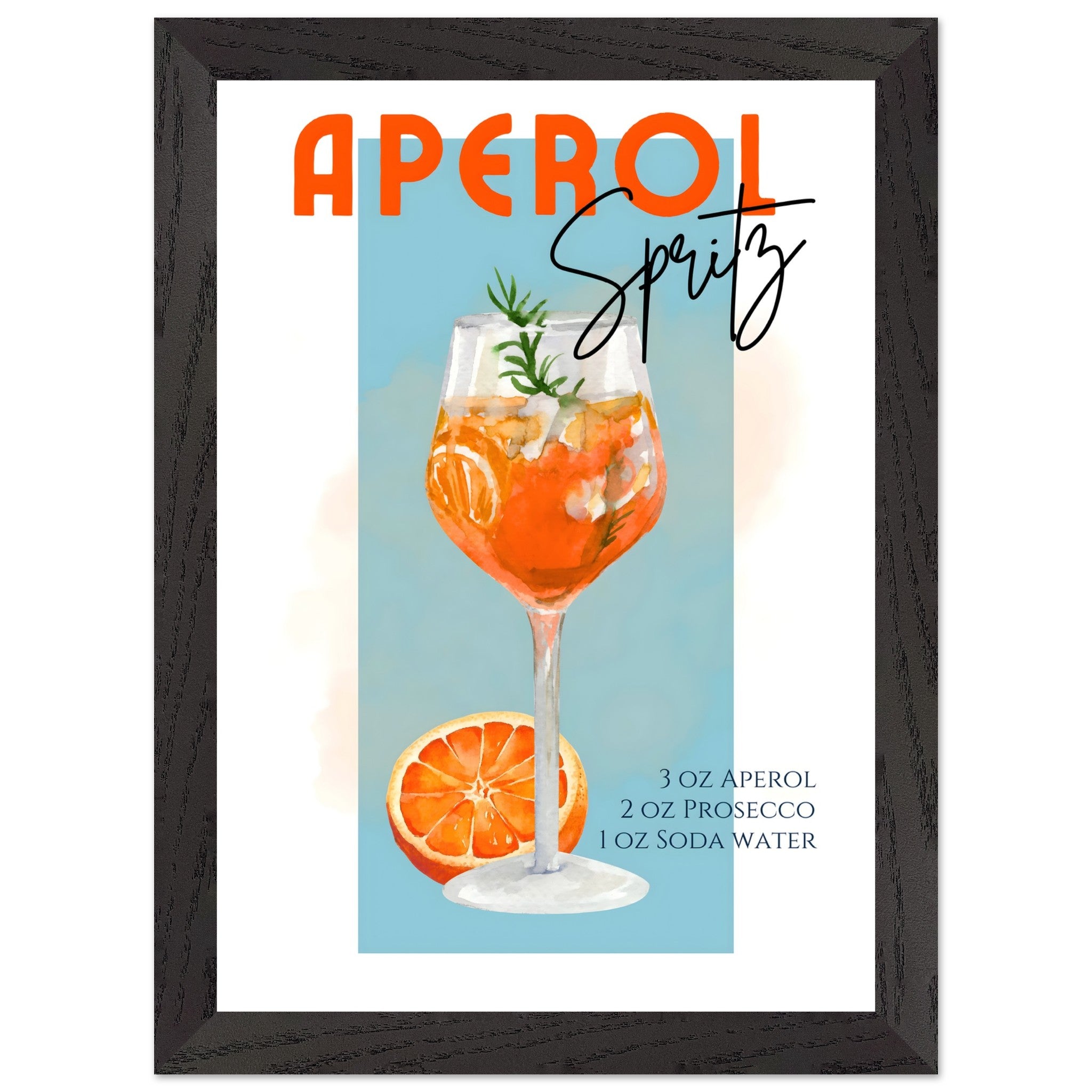Artfulprints Poster met Lijst Aperol Spritz - Blue  - A4 21x29.7 cm - Blauw