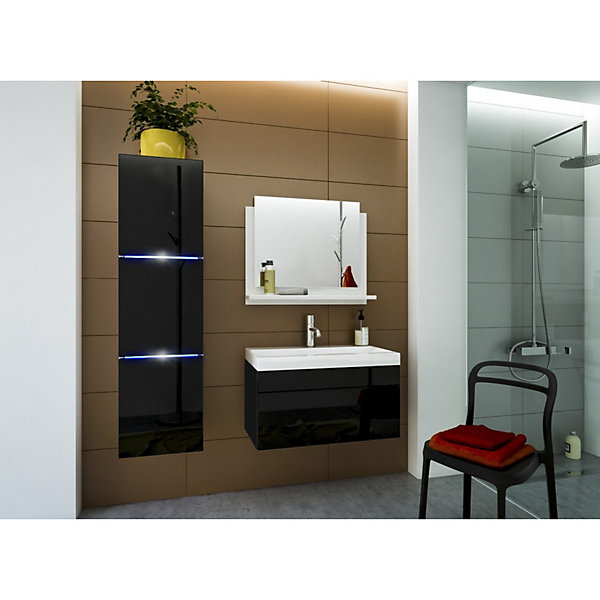 Colonne de salle de bain suspendu, collection RAVEN, coloris noir mat et noir brillant, idéal pour une salle de bain design