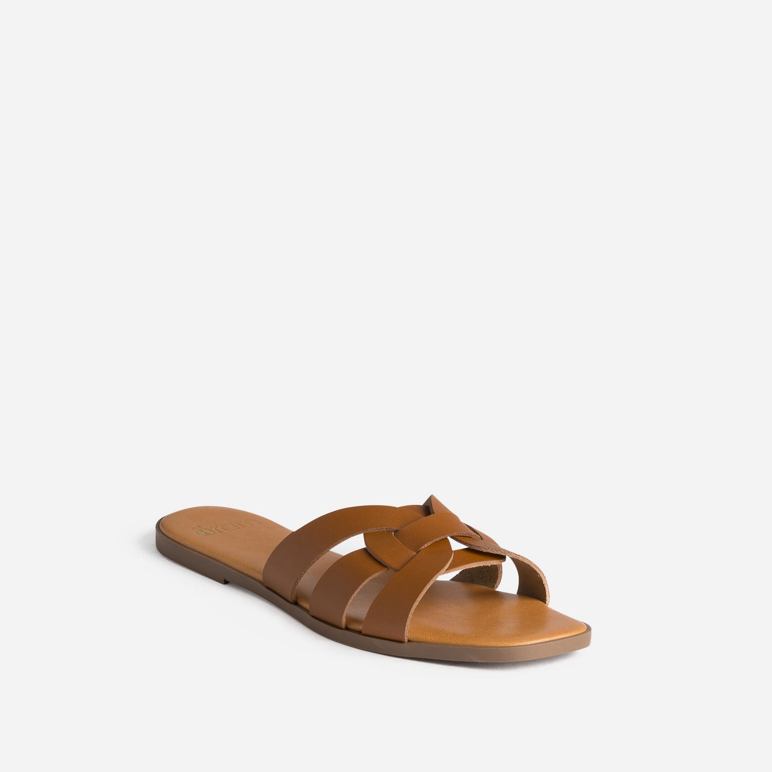 Mule camel cuir brides tressées