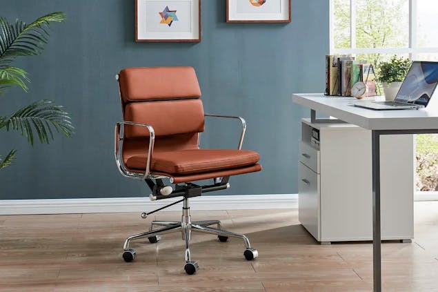 NNEKGE Replica Eames Group Standard Aluminium Padded Low Back Office Chair (Black Leather)