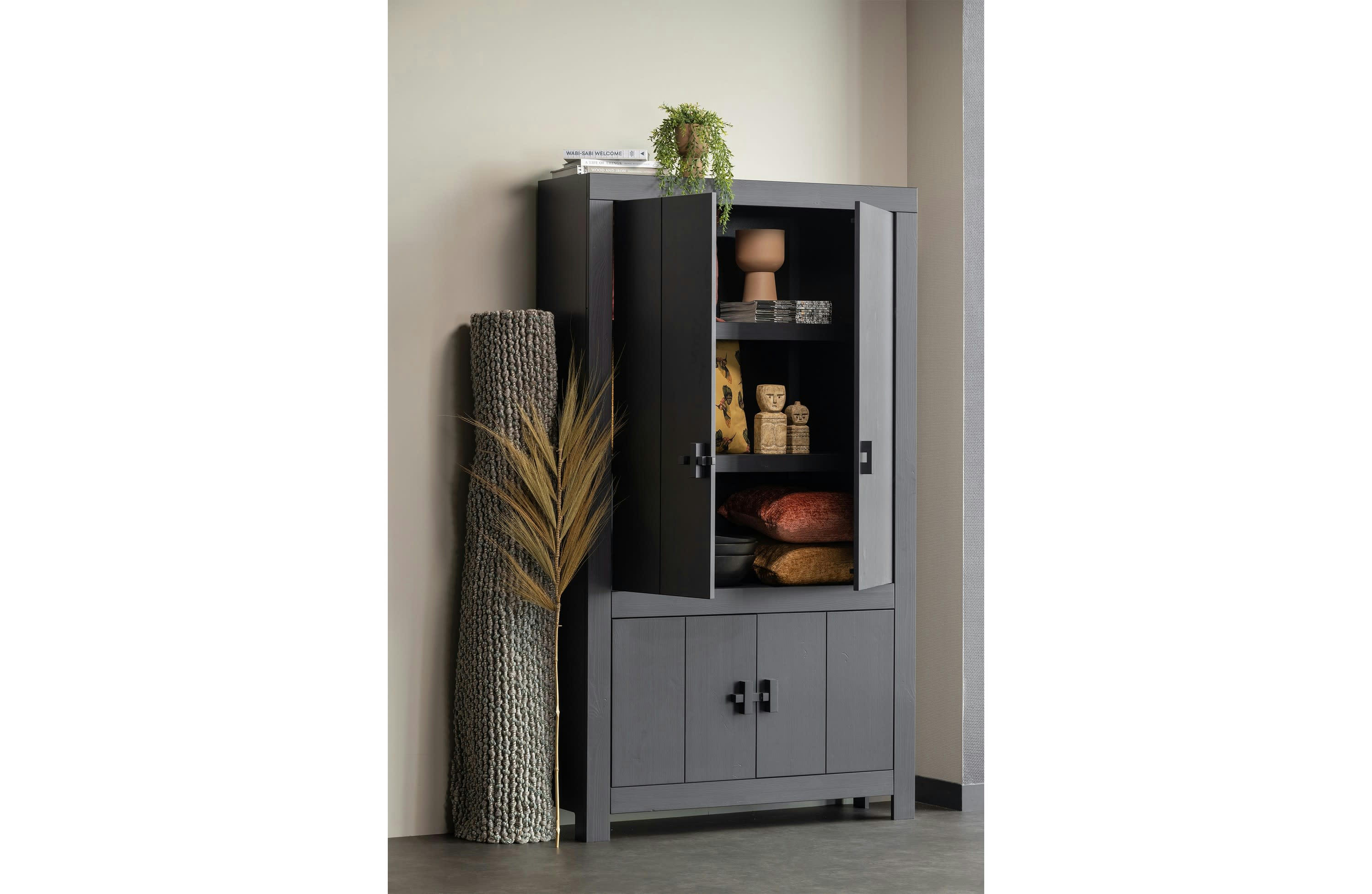 BENSON - Armoir 4 portes et 3 étagères en bois noir