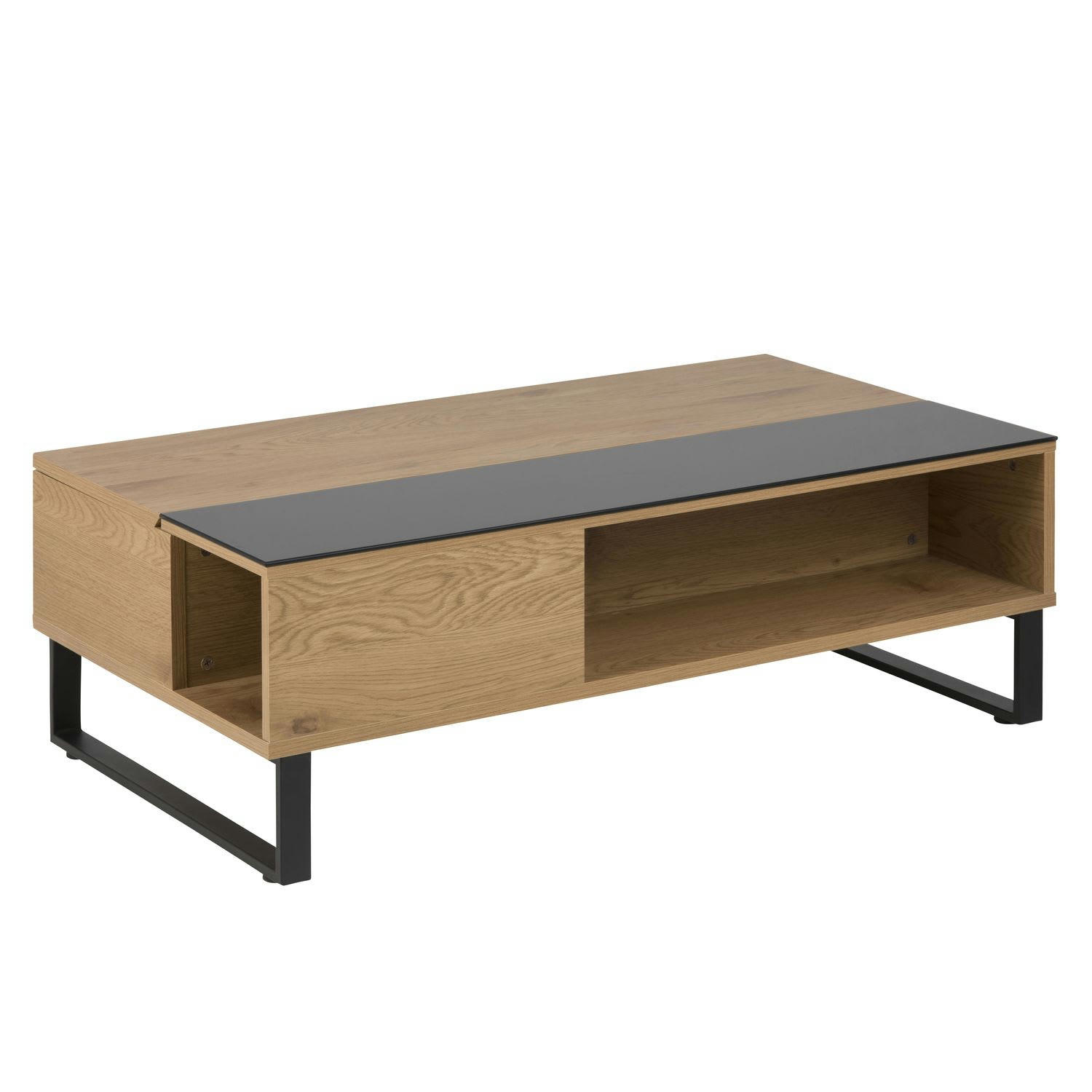 AZÉLA - Table basse en verre et mdf avec plateaux relevable noir