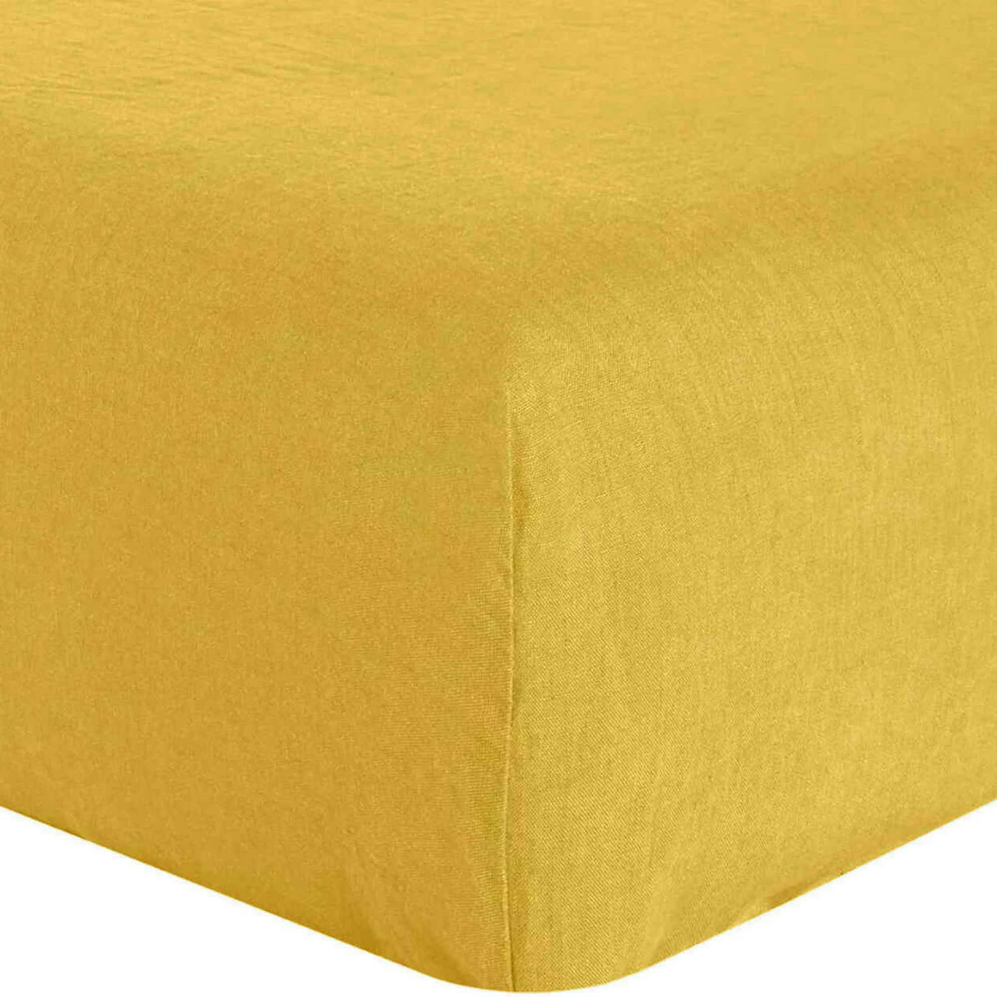 - Drap housse lin lavé jaune 140x190 cm