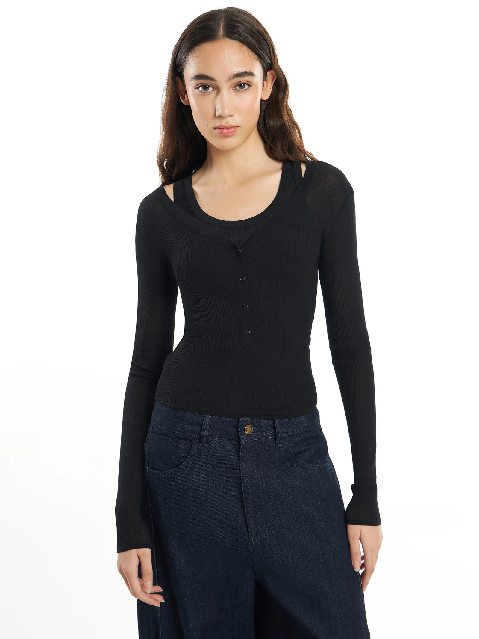 Mse Knit Button Top