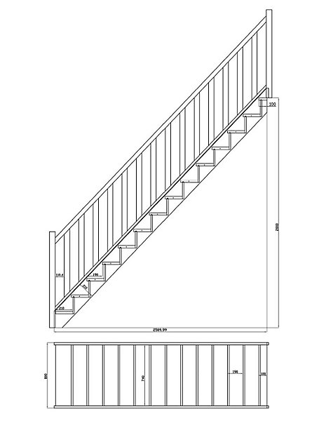 Escalier Droit Hêtre LC Ou Sapin Chevalard 280 Cm Avec Contremarches SapinH Sol Sol 280 Cm