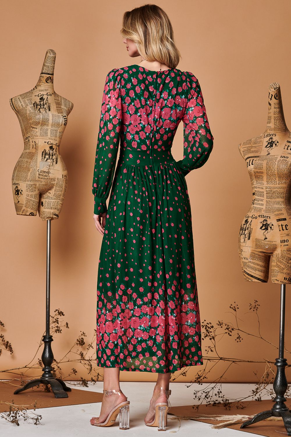 Jolie Moi Symmetrical Print Mesh Maxi Dress