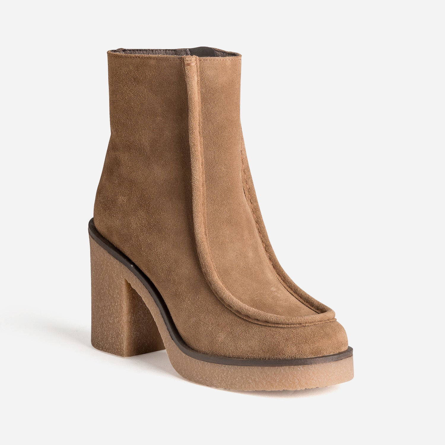 Boots plateau taupe cuir velours