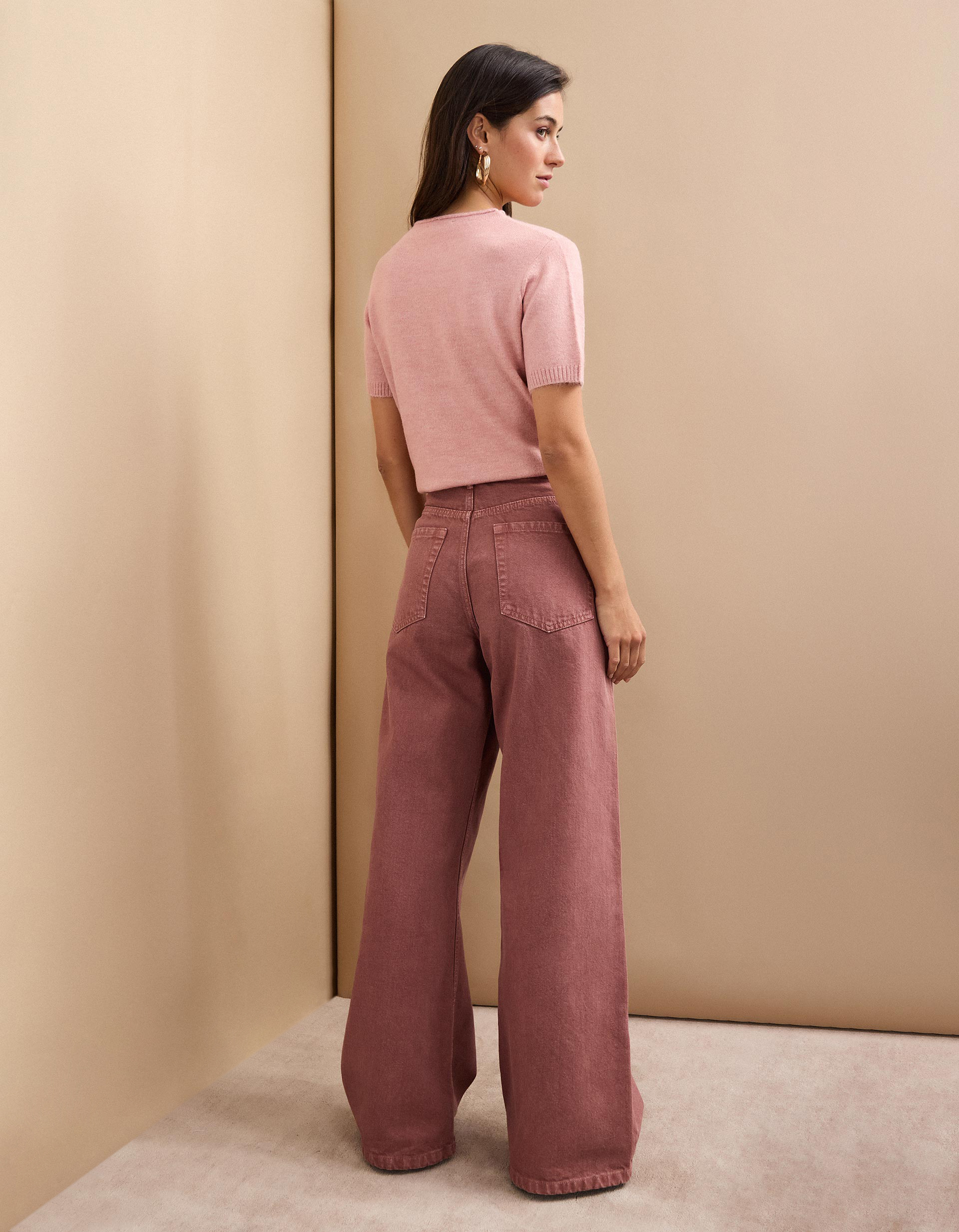 Calças de Ganga 'Wide Leg', Mulher, Rosa