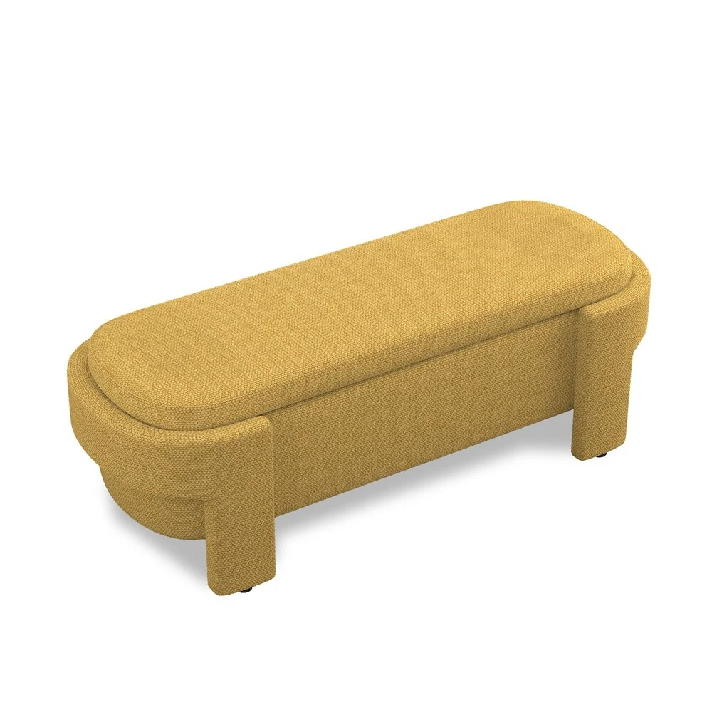 Linen Fabric Upholstered Bench with Large Storage Space