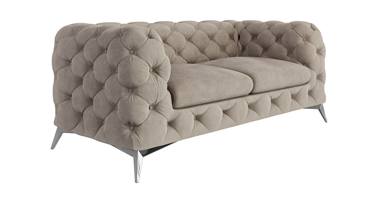 Ropez Chelsea sofa 2 osobowa pikowana beżowa nogi srebrne