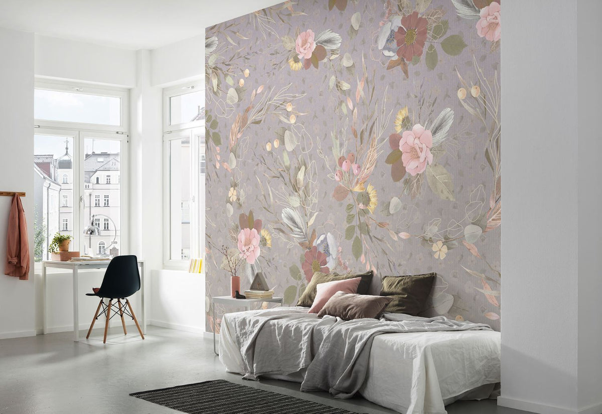 Komar fotobehang romantische bloemen lila paars en roze - 350 x 250 cm - 611214