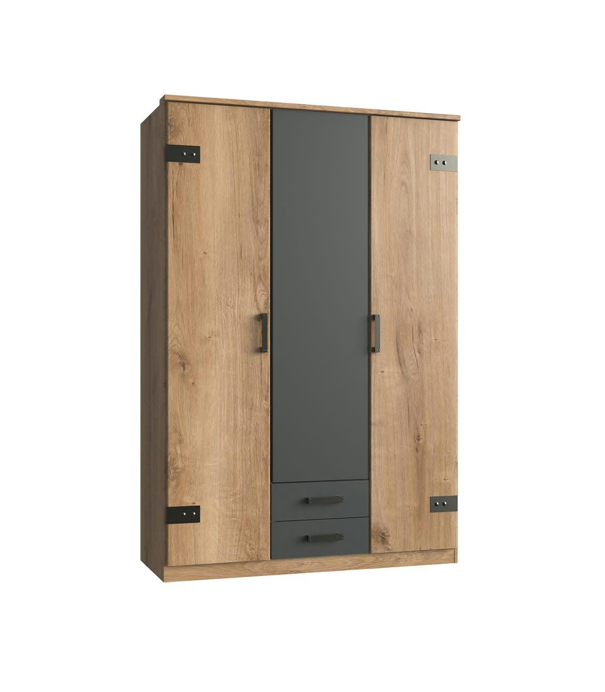 - Armoire 3 portes décor chêne et 2 tiroirs - L135 cm