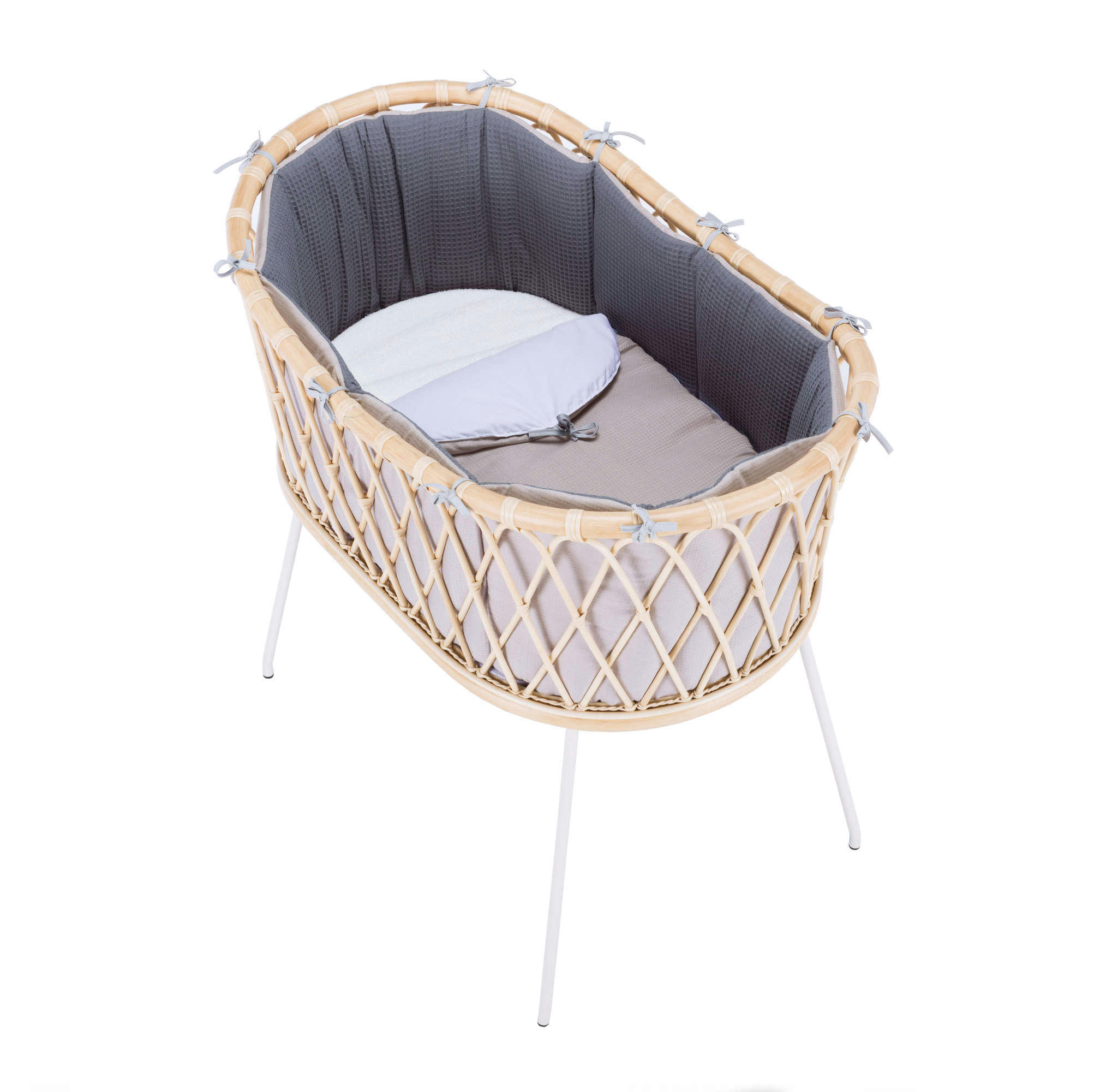 YAKARTA - Berceau en rotin 48x78 cm pour bébé avec textile en gris marengo