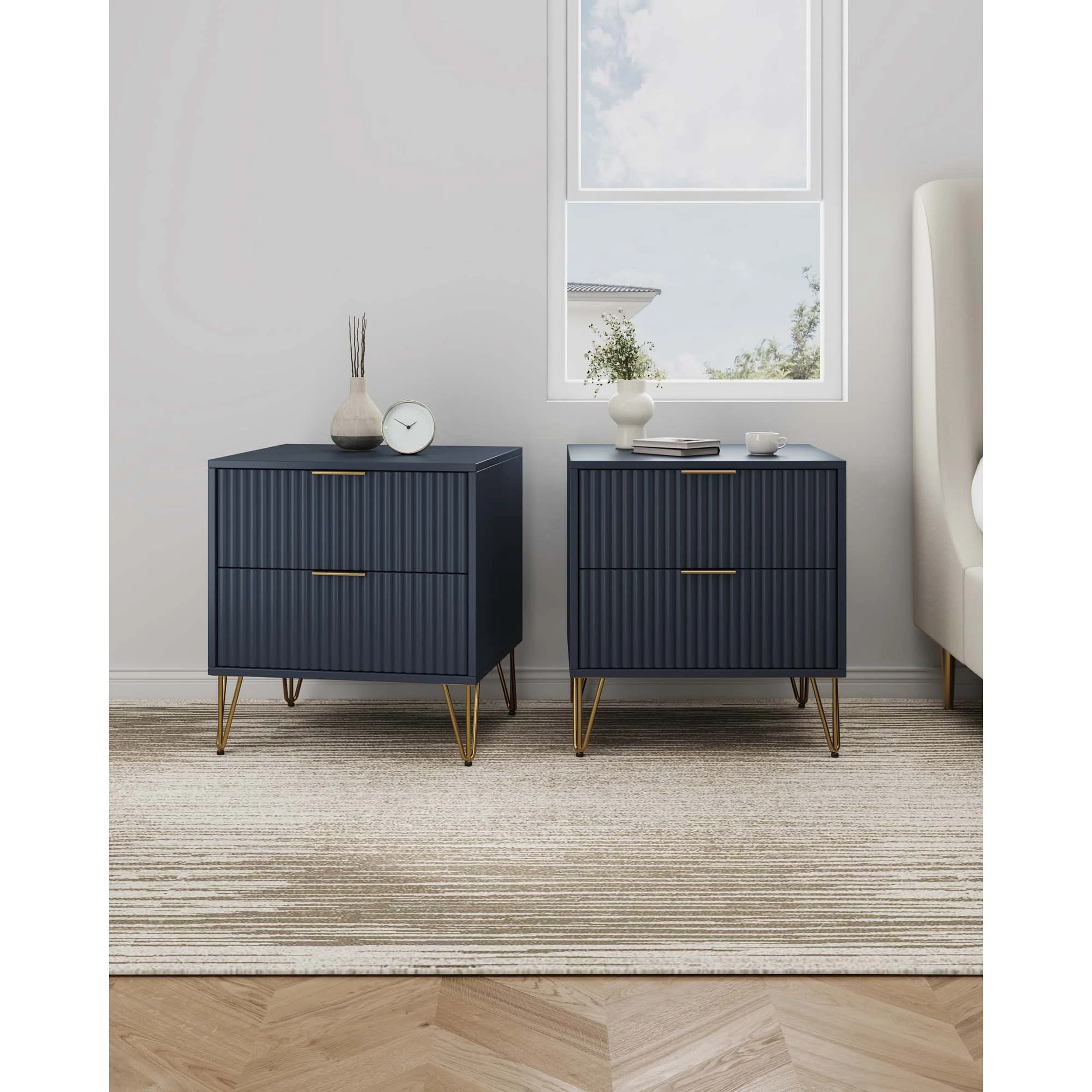Manhattan Comfort Dumbo Mid Century 2 Drawer Nightstand Set of 2.